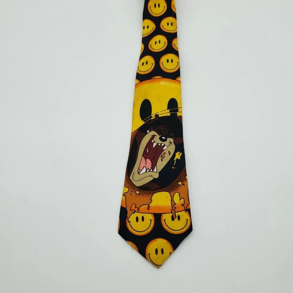 LOONEY TOONS MANIA Tasmanian Devil Taz Smiley Faces Neck Tie Vintage Fun Cartoon